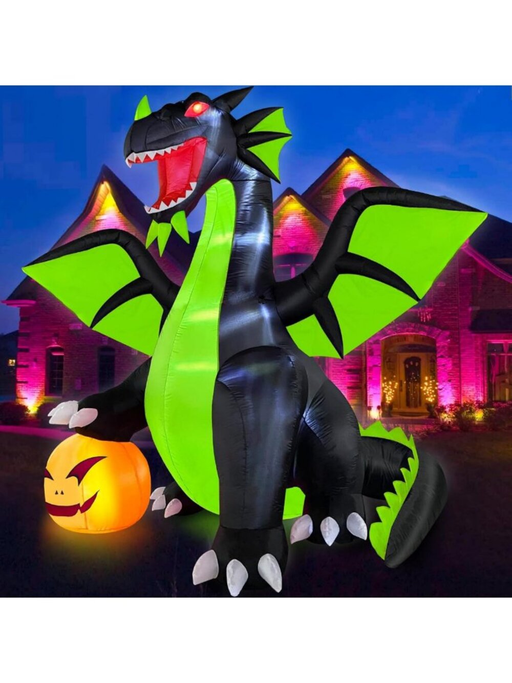9FT Halloween Inflatable Dragon & Pumpkin Outdoor Decor - Spooky Yard Decoration